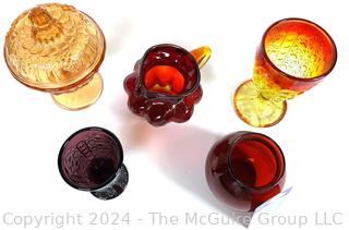 Five (5) Pieces of Orange and Red Art Glass