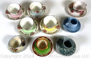 Nine (9) Porcelain Teacups and Saucers, Mixed Patterns, Mostly Continental