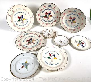 Nine (9) Porcelain Masonic Decorated Plates