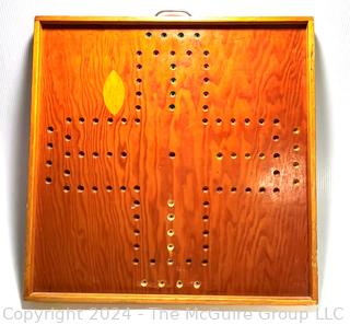 Primitive Hand Made Wooden Aggravation Game Board with Handle.  25" square.