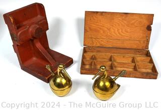 Foundry Mold, Divided Wooden Box and Two (2) Brass Jeweler's Torches.