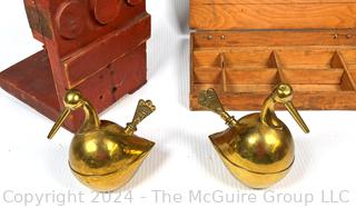 Foundry Mold, Divided Wooden Box and Two (2) Brass Jeweler's Torches.