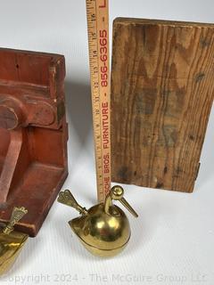 Foundry Mold, Divided Wooden Box and Two (2) Brass Jeweler's Torches.