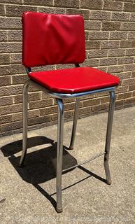 Red Vinyl and Chrome Kitchen Stool.  34" tall.