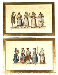 Two (2) Framed Under Glass  Lithographs of Costumes of Naples Italy.