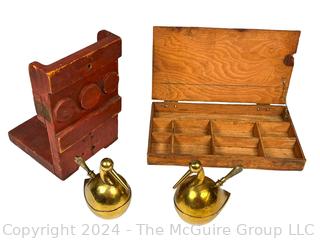 Foundry Mold, Divided Wooden Box and Two (2) Brass Jeweler's Torches.