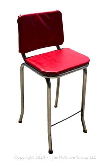 Red Vinyl and Chrome Kitchen Stool.  34" tall.