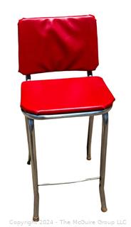 Red Vinyl and Chrome Kitchen Stool.  34" tall.