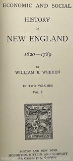 Two (2) Volume Set of Economic & Social History of New England, 1620-1789 by William B Weeden, 1890