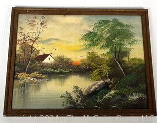 Framed Oil on Board of Landscape Signed by Artist Geraldine Darwood (American, 20th century).  13" x 17"