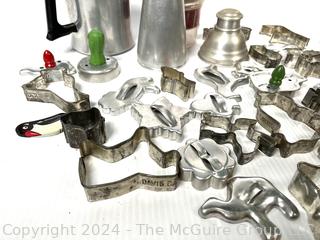 Collection of Cookie Cutters, Hand Chopper, Stove Top Coffee Pot and Cocktail Shaker