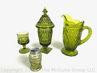 Five (5) Pieces of Green Art Glass