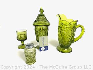 Five (5) Pieces of Green Art Glass