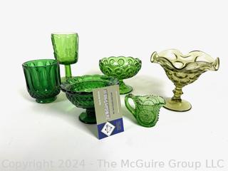 Six (6) Pieces Of Green Art Glass