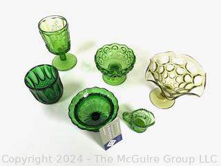 Six (6) Pieces Of Green Art Glass