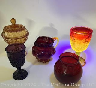 Five (5) Pieces of Orange and Red Art Glass