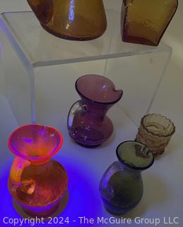 Six (6) Pieces of Mid Century Art Glass Including Blenko Crackle Glass Pitchers and One Uranium Glass