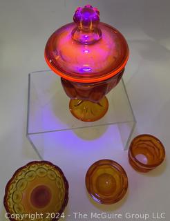 Four (4) Pieces of Orange Uranium Art Glass