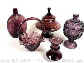 Five (5) Pieces of Purple Art Glass