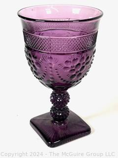 Collection of Colored Glassware Including Amethyst Glass Wedding Ring Toothpick Holder, Ball Amber Buffalo Jar & Westmoreland Dogwood Candy Basket.