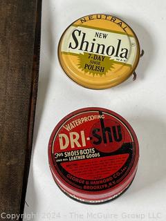 Sunasak's Dry Hone Leather Razor Strap  and Straight Razor. Two Shoe Polish Tins