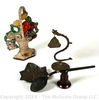 Decorative Items Including Cast Iron Flower Basket Door Stop