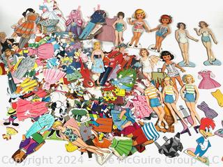 Collection of Cut Paper Dolls and Clothes.