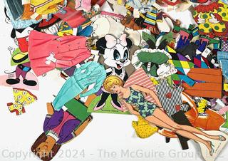 Collection of Cut Paper Dolls and Clothes.