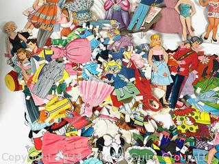 Collection of Cut Paper Dolls and Clothes.