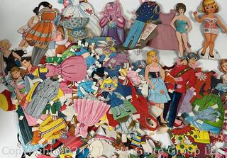 Collection of Cut Paper Dolls and Clothes.