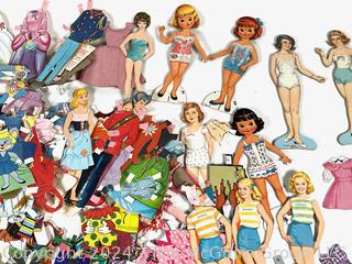 Collection of Cut Paper Dolls and Clothes.