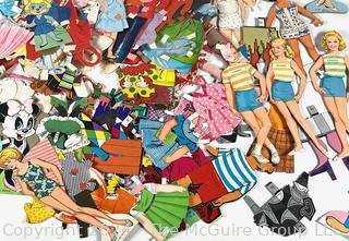 Collection of Cut Paper Dolls and Clothes.