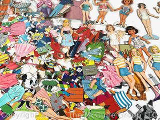 Collection of Cut Paper Dolls and Clothes.