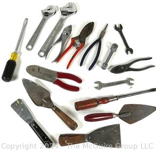 Group of Hand Tools Including Pliers, Wrenches, Trowels etc. 