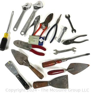 Group of Hand Tools Including Pliers, Wrenches, Trowels etc. 