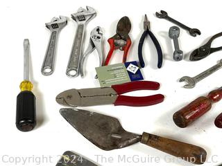 Group of Hand Tools Including Pliers, Wrenches, Trowels etc. 