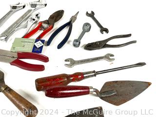 Group of Hand Tools Including Pliers, Wrenches, Trowels etc. 