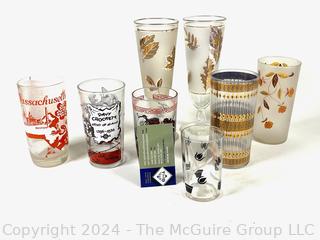 Group of Eight (8) Mid Century Glass Tumblers Including Davy Crockett