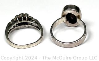 Two (2) Sterling Silver Rings with Inset Gem Stones Including Rough Cut Ruby. 9.3g