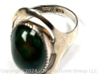 Two (2) Sterling Silver Rings, One with Green Polished Stone Center.