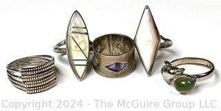 Set of (5) Rings, Three with Abalone Inlay