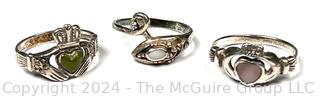 Three (3) Sterling Silver Rings Including Claddagh Rings in Irish Sterling. 6.5g