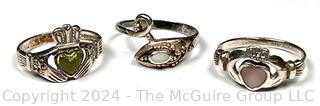 Three (3) Sterling Silver Rings Including Claddagh Rings in Irish Sterling. 6.5g