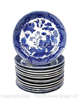 Set of Thirteen (13) Vintage Blue Willow Porcelain 6" Plates, Made in Japan.