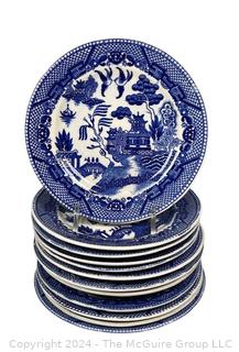 Set of Twelve (12) Vintage Blue Willow Porcelain 6" Plates, Made in Japan.  