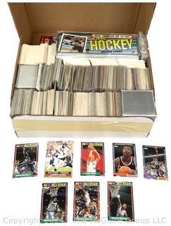 1990's Box of Trading Cards for NBA Basketball, NFL Football and NHL Hockey 