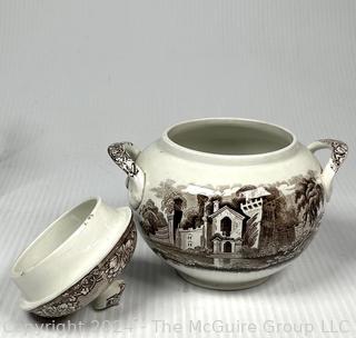 Four (4) Brown Mason's Porcelain Ironstone Transferware Serving Pieces 