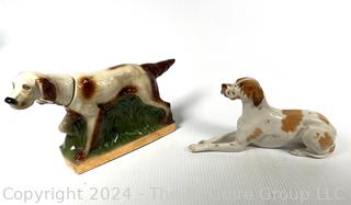 Two (2) Porcelain  Dog Figures and Liquor Decanter