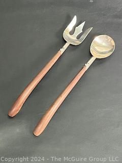 Taxco Sterling Silver Rosewood Handle Fork & Spoon Serving Utensils