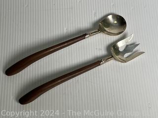 Taxco Sterling Silver Rosewood Handle Fork & Spoon Serving Utensils